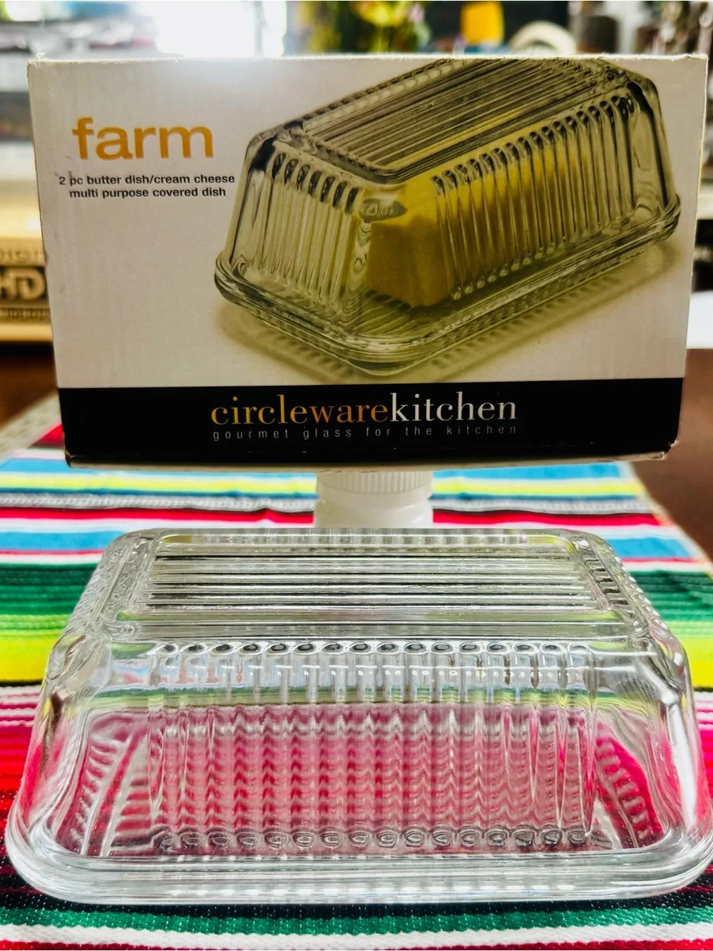 Circleware Kitchen Clear Glass Butter Dish - Farm Collection